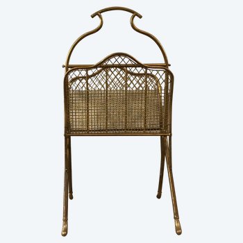 Beautiful 19th century brass magazine rack on feet and mesh