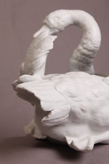 Beautiful 19th century biscuit porcelain swan