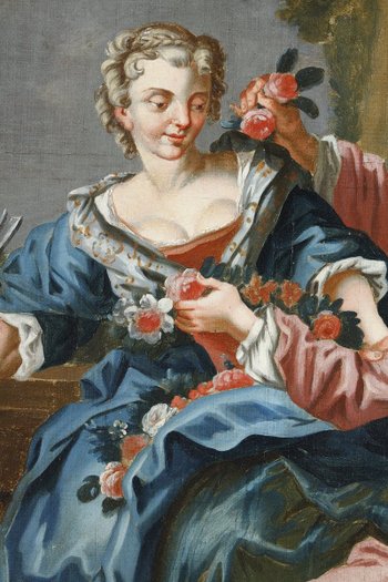 "Le Pasteur Galant", Huile sur toile d'après François Boucher, XIXe siècle