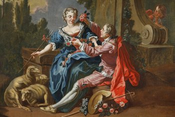 "Le Pasteur Galant", Huile sur toile d'après François Boucher, XIXe siècle