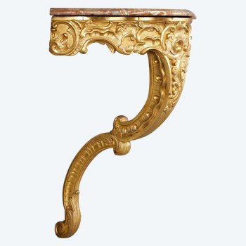 Console d'Angle De Style Louis XV En Bois Doré Et Plateau En Marbre Brèche, XIXe