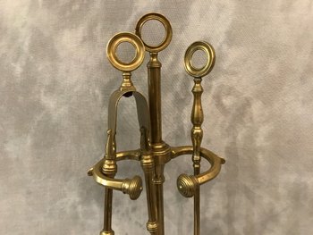 Serviteur De Cheminée Ancien D’époque 19ème  En Fonte Et Laiton