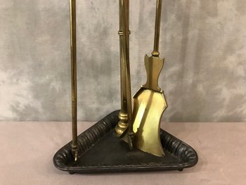 Serviteur De Cheminée Ancien D’époque 19ème  En Fonte Et Laiton