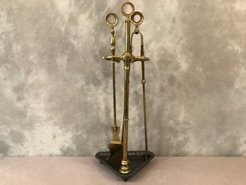 Serviteur De Cheminée Ancien D’époque 19ème  En Fonte Et Laiton