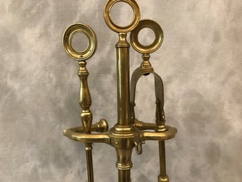 Serviteur De Cheminée Ancien D’époque 19ème  En Fonte Et Laiton