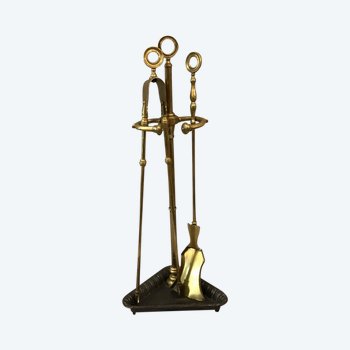 Serviteur De Cheminée Ancien D’époque 19ème  En Fonte Et Laiton