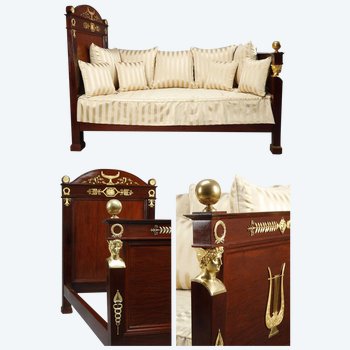 Empire Period Mahogany Sofa Bed Decorated With Lyre And Bust Of Mercury, 19th