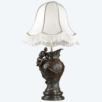 Art Nouveau Bronze Lamp Signed Alexandre Clerget, 19th Century