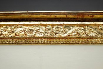 Grande specchio Trumeau in legno e stucco dorato di epoca Impero, XIX secolo