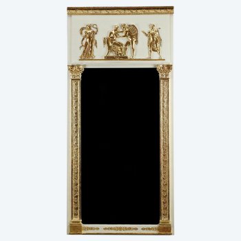 Grand Miroir Trumeau En Bois Et Stuc Doré, d'époque Empire, 19e