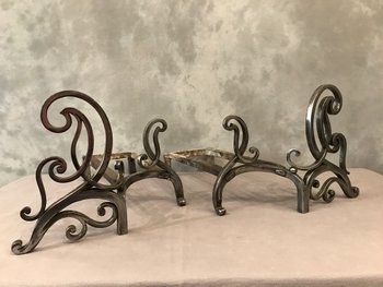 Pair Of 18 th C. Polished Iron Andirons