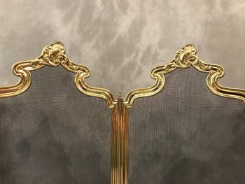 Pare Feu De Cheminée Ancien En Laiton D’époque 19ème De Style Louis XV