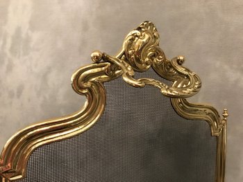 Pare Feu De Cheminée Ancien En Laiton D’époque 19ème De Style Louis XV