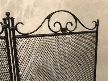 Pare Feu De Cheminée Ancien En Fer Noirci D’époque 19ème