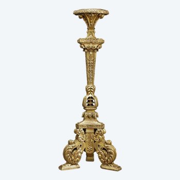 Large Tripod Column In Gilded Wood,  Louis XIV Style, 19th Century