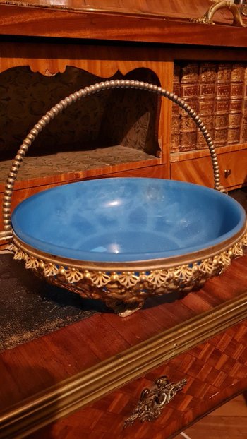 Coupe En Opaline Bleu, Monture En Métal Doré,  XIX ème Siècle 