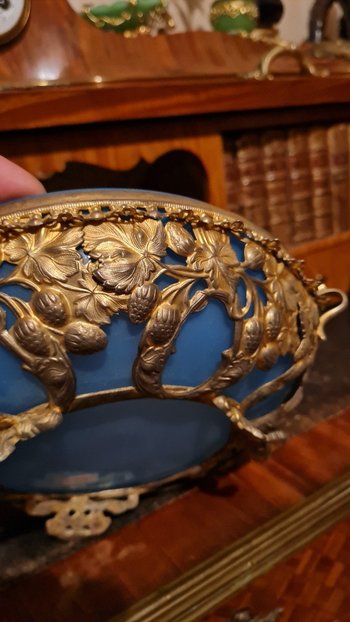 Coupe En Opaline Bleu, Monture En Métal Doré,  XIX ème Siècle 