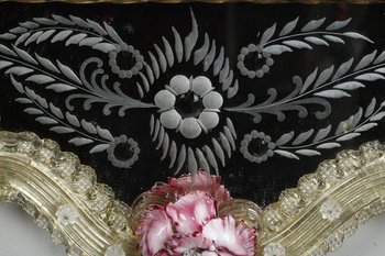Specchio rococò con perle in vetro di Murano, inizio '900