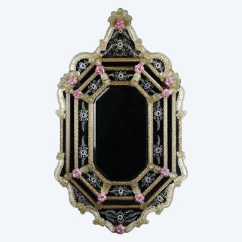 Specchio rococò con perle in vetro di Murano, inizio '900