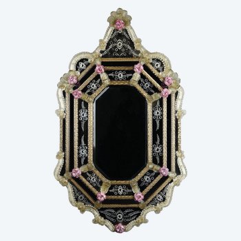 Octagonal Mirror With Murano Glass Beads, Early 20th Century