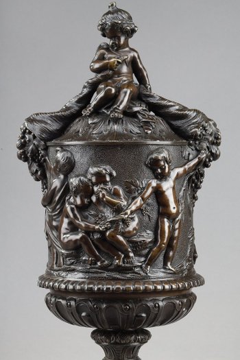 Bronze Vase Decorated With Putti Harvesters, In The Taste Of Clodion, 19th Century