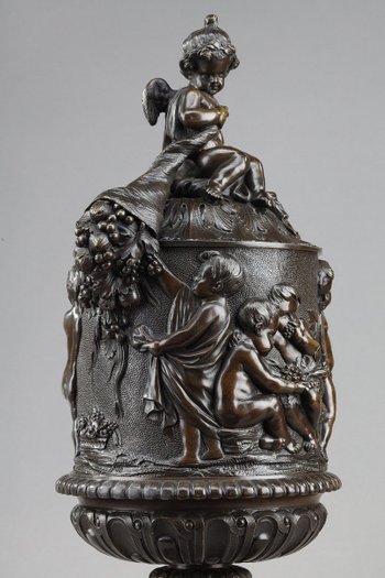 Bronze Vase Decorated With Putti Harvesters, In The Taste Of Clodion, 19th Century