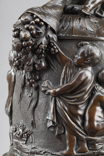 Bronze Vase Decorated With Putti Harvesters, In The Taste Of Clodion, 19th Century