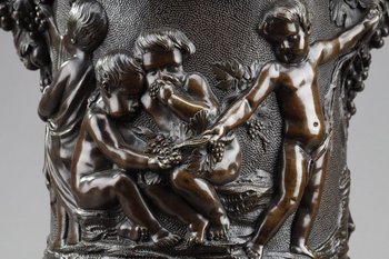 Bronze Vase Decorated With Putti Harvesters, In The Taste Of Clodion, 19th Century