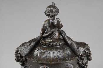 Bronze Vase Decorated With Putti Harvesters, In The Taste Of Clodion, 19th Century
