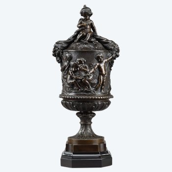 Bronze Vase Decorated With Putti Harvesters, In The Taste Of Clodion, 19th Century