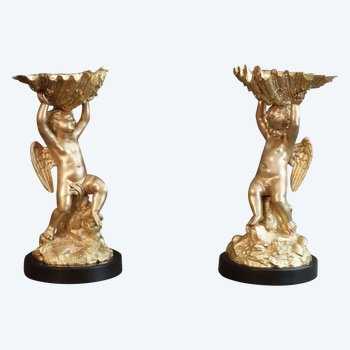 Pair Of cherubs with clusters XIXth century