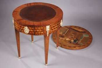Table à Jeu Et Son Bouchon à Décor De Marqueterie Style Louis XVI