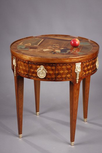 Table à Jeu Et Son Bouchon à Décor De Marqueterie Style Louis XVI