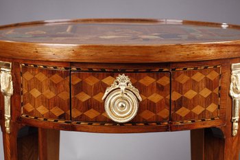 Table à Jeu Et Son Bouchon à Décor De Marqueterie Style Louis XVI