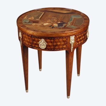 Rare Louis XVI Style Game Table With Wood Marquetry Decoration