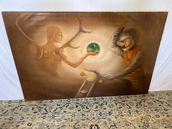 ÖL auf Leinwand ALLEGORIE DES HEILIGEN HUBERT unterzeichnet Françoise d'ORIGNY
