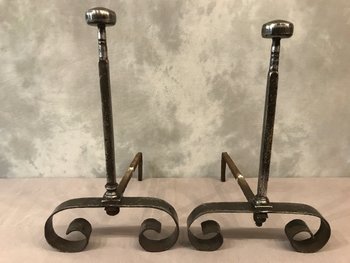Antique Wrought Iron Andirons 19 th C