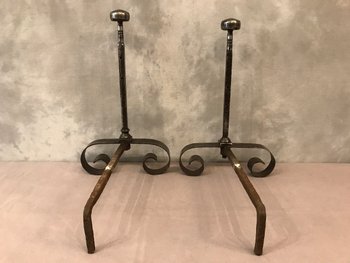 Antique Wrought Iron Andirons 19 th C