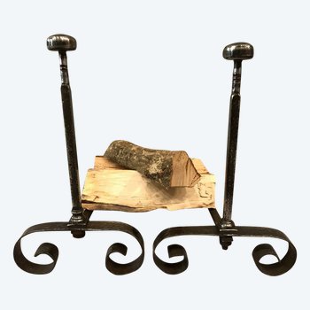 Antique Wrought Iron Andirons 19 th C