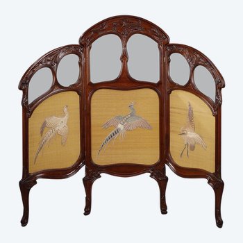 Screen 1900 In Mahogany Signed Felix Bernard