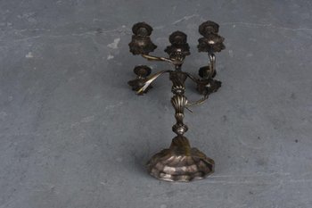 Paire De Chandelier En Métal Argenté Style Louis XV à 6 Lumières