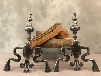 Pair Of Louis XIV Period Wrought Iron Andirons 17 th C