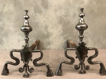 Pair Of Louis XIV Period Wrought Iron Andirons 17 th C