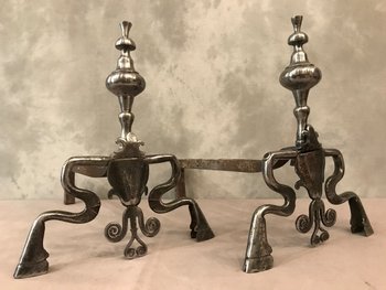 Pair Of Louis XIV Period Wrought Iron Andirons 17 th C