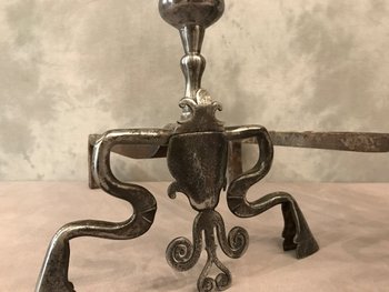 Pair Of Louis XIV Period Wrought Iron Andirons 17 th C