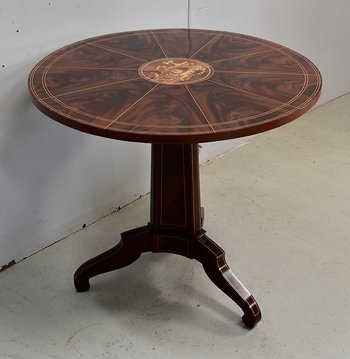 Guéridon en Placage de Ronce d’Acajou et Marqueteries, époque Charles X – Début XIXe