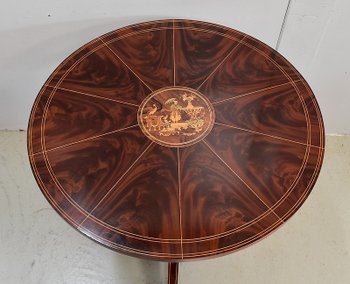 Guéridon en Placage de Ronce d’Acajou et Marqueteries, époque Charles X – Début XIXe