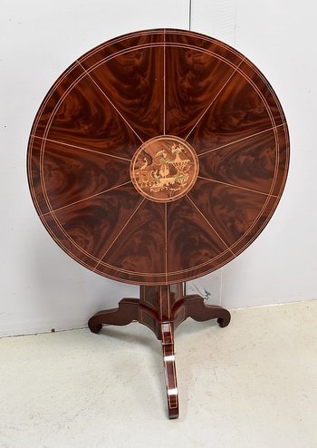 Guéridon en Placage de Ronce d’Acajou et Marqueteries, époque Charles X – Début XIXe