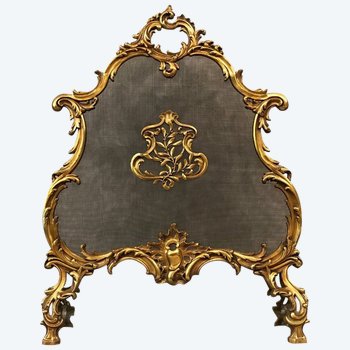 écran De Cheminée Ancien En Bronze D’époque 19ème De Style Louis XV
