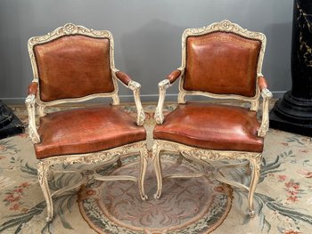 Pair Of Regency Style Lacquered Wood Armchairs 19th Century